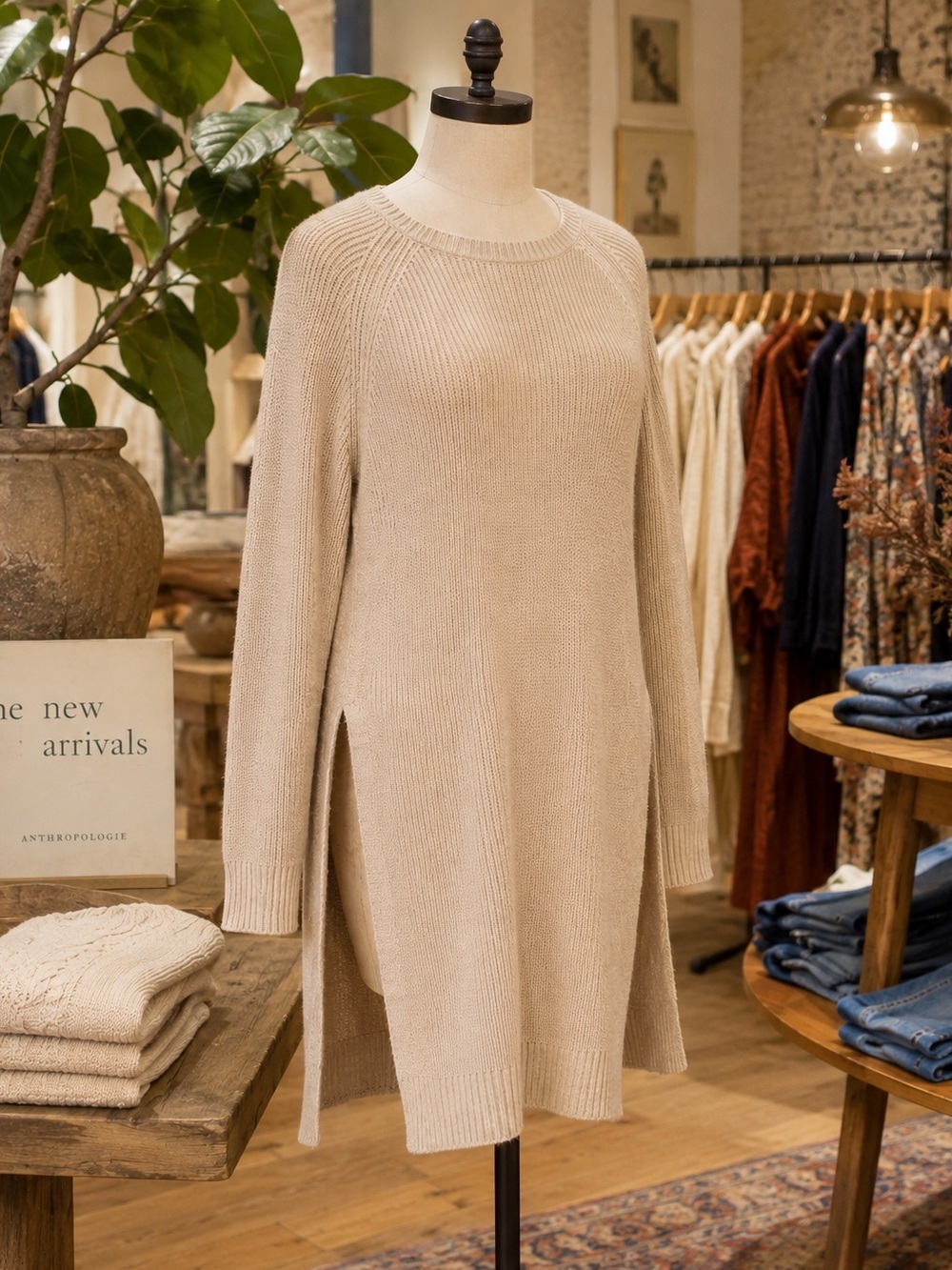 Moth Anthropologie Oatmeal Cotton Cashmere Longline Tunic Sweater Small